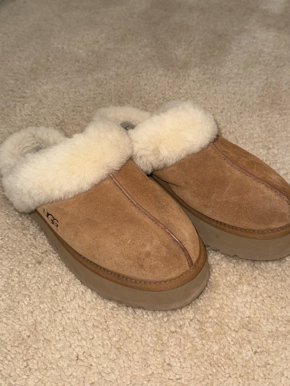 UGG Chestnut Suede Shearling Slip-On Clog Size 10